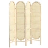 Separatore Interno in Legno da 4 Pannelli 170 x 160 cm, Pieghevole e Portatile, Motivo Intrecciato a Mano, Legno Naturale
