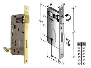 SERRATURA A BUSSOLA DA INFILARE BORDO QUADRO OTTONATO  mm.40 bordo acciaio ottonato    BONAITI
