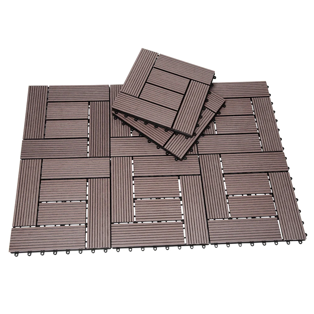 Set 11 Pezzi Piastrelle Pavimento WPC a Incastro da Esterno 30x30 cm Tortora - Image 8