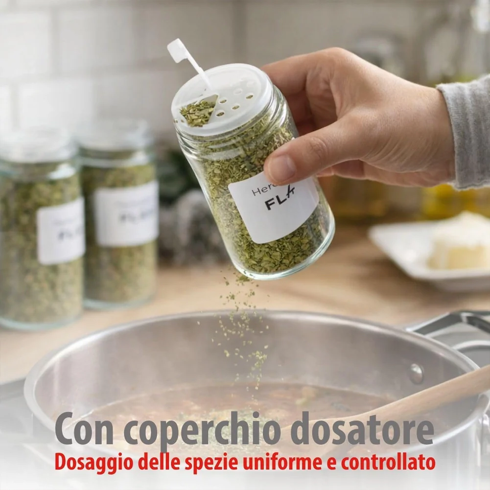 Set 12 Barattoli Portaspezie con Dosatore e Etichette Organizer da Cucina - Image 2