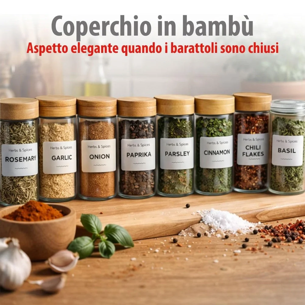 Set 12 Barattoli Portaspezie con Dosatore e Etichette Organizer da Cucina - Image 3