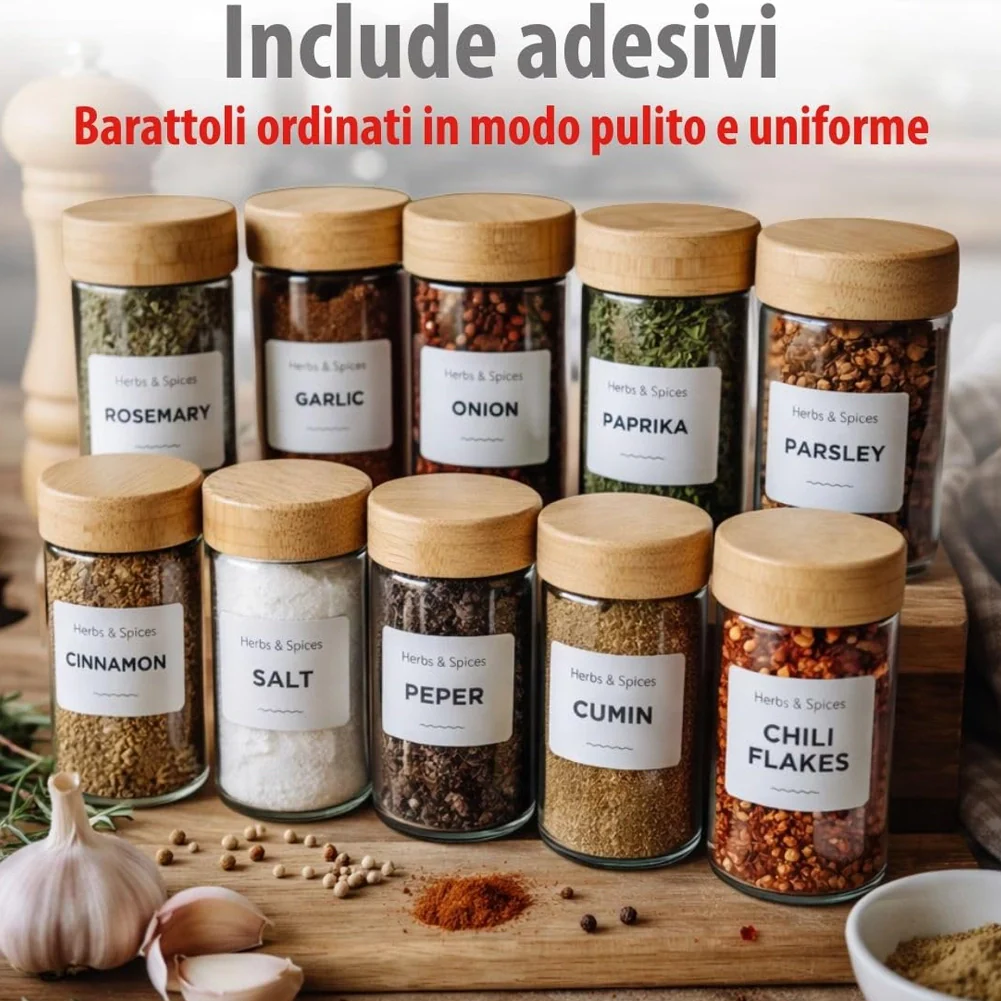 Set 12 Barattoli Portaspezie con Dosatore e Etichette Organizer da Cucina - Image 4