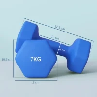Set 2 Manubri Esagonali da 2x7kg in Metallo e Plastica con Impugnatura Antiscivolo, 22.5x10.5x10.5 cm, Blu - Image 3