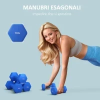 Set 2 Manubri Esagonali da 2x7kg in Metallo e Plastica con Impugnatura Antiscivolo, 22.5x10.5x10.5 cm, Blu - Image 4