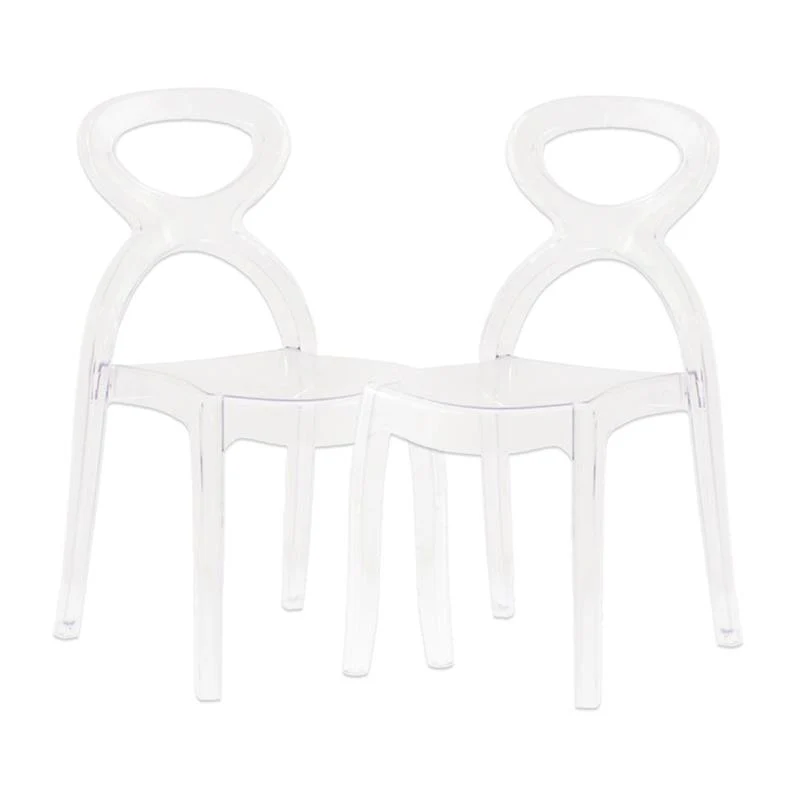 SET 2 SEDIE PIGALLE IN POLICARBONATO CON SCHIENALE A FORMA DI ANELLO ELEGANTE COLORE TRASPARENTE 46,5X53X90H CM