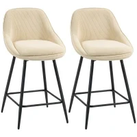 Set 2 Sgabelli Bar Girevoli con Schienale e Braccioli, Rivestimento in Velluto a Coste e Poggiapiedi, Beige