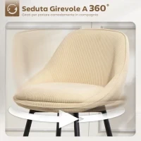 Set 2 Sgabelli Bar Girevoli con Schienale e Braccioli, Rivestimento in Velluto a Coste e Poggiapiedi, Beige - Image 4