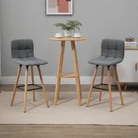 Set 2 Sgabelli da Bar con Schienale e Poggiapiedi, Seduta Imbottita in Tessuto e Gambe in Legno, 41.5x47x97.5, Grigio - Image 2