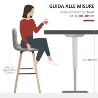 Set 2 Sgabelli da Bar con Schienale e Poggiapiedi, Seduta Imbottita in Tessuto e Gambe in Legno, 41.5x47x97.5, Grigio - Image 6