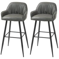 Set 2 Sgabelli da Bar Moderni con Poggiapiedi e Schienale, Finta Pelle PU e Acciaio, Grigio - Image 10