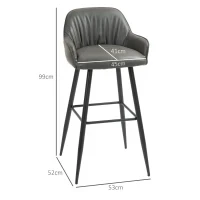 Set 2 Sgabelli da Bar Moderni con Poggiapiedi e Schienale, Finta Pelle PU e Acciaio, Grigio - Image 3