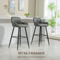 Set 2 Sgabelli da Bar Moderni con Poggiapiedi e Schienale, Finta Pelle PU e Acciaio, Grigio - Image 4