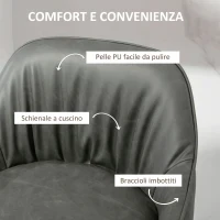 Set 2 Sgabelli da Bar Moderni con Poggiapiedi e Schienale, Finta Pelle PU e Acciaio, Grigio - Image 6