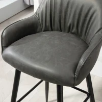 Set 2 Sgabelli da Bar Moderni con Poggiapiedi e Schienale, Finta Pelle PU e Acciaio, Grigio - Image 8