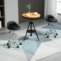 Set 2 Sgabelli Girevoli con Ruote, Altezza Regolabile e Rivestimento Similpelle PU, 38x38x57-72cm - Image 2