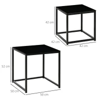 Set 2 Tavolini da Salotto Quadrati  Moderni, in Acciaio e Vetro Temperato, Nero - Image 3