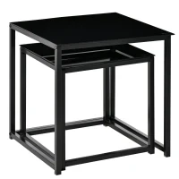 Set 2 Tavolini da Salotto Quadrati  Moderni, in Acciaio e Vetro Temperato, Nero - Image 4