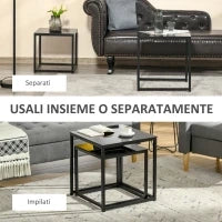 Set 2 Tavolini da Salotto Quadrati  Moderni, in Acciaio e Vetro Temperato, Nero - Image 5