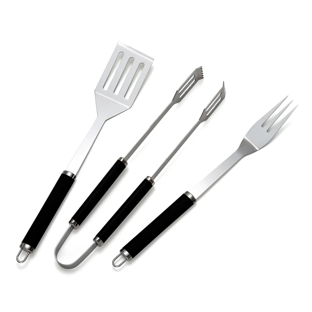 SET 3 ACCESSORI BBQ IN ACCIAIO INOX E PP.