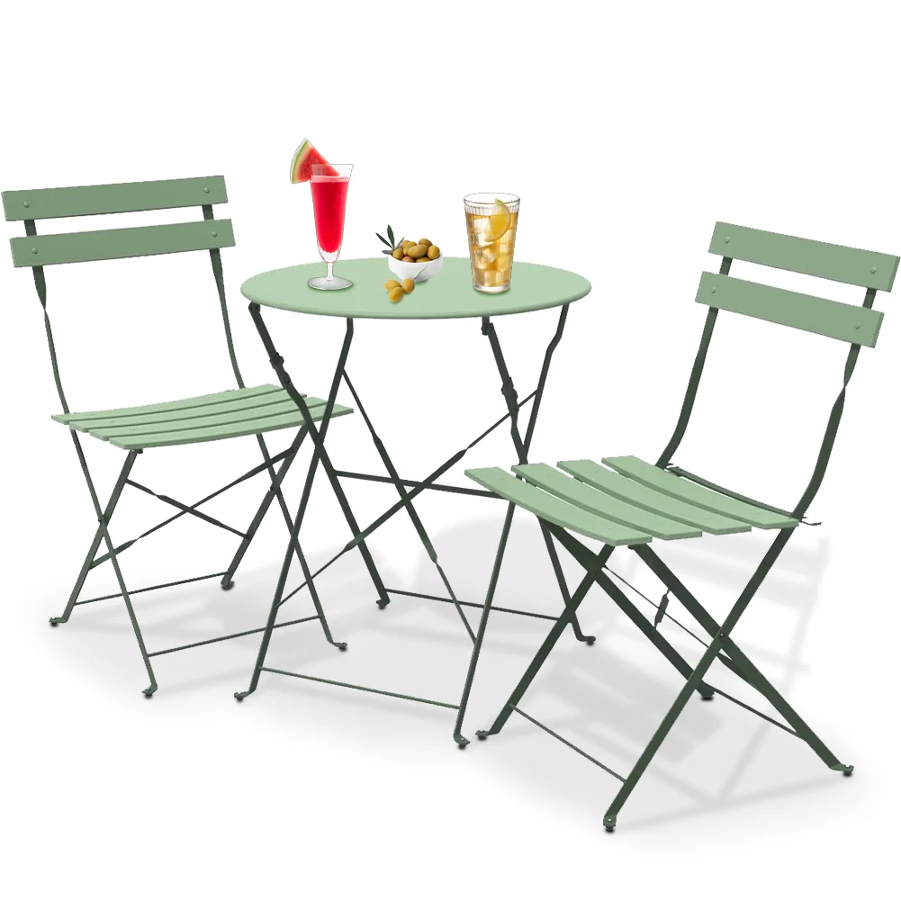 Set 3 Pezzi Giardino Tavolo con 2 Sedie da Bistrot Pieghevole Modello Parigi