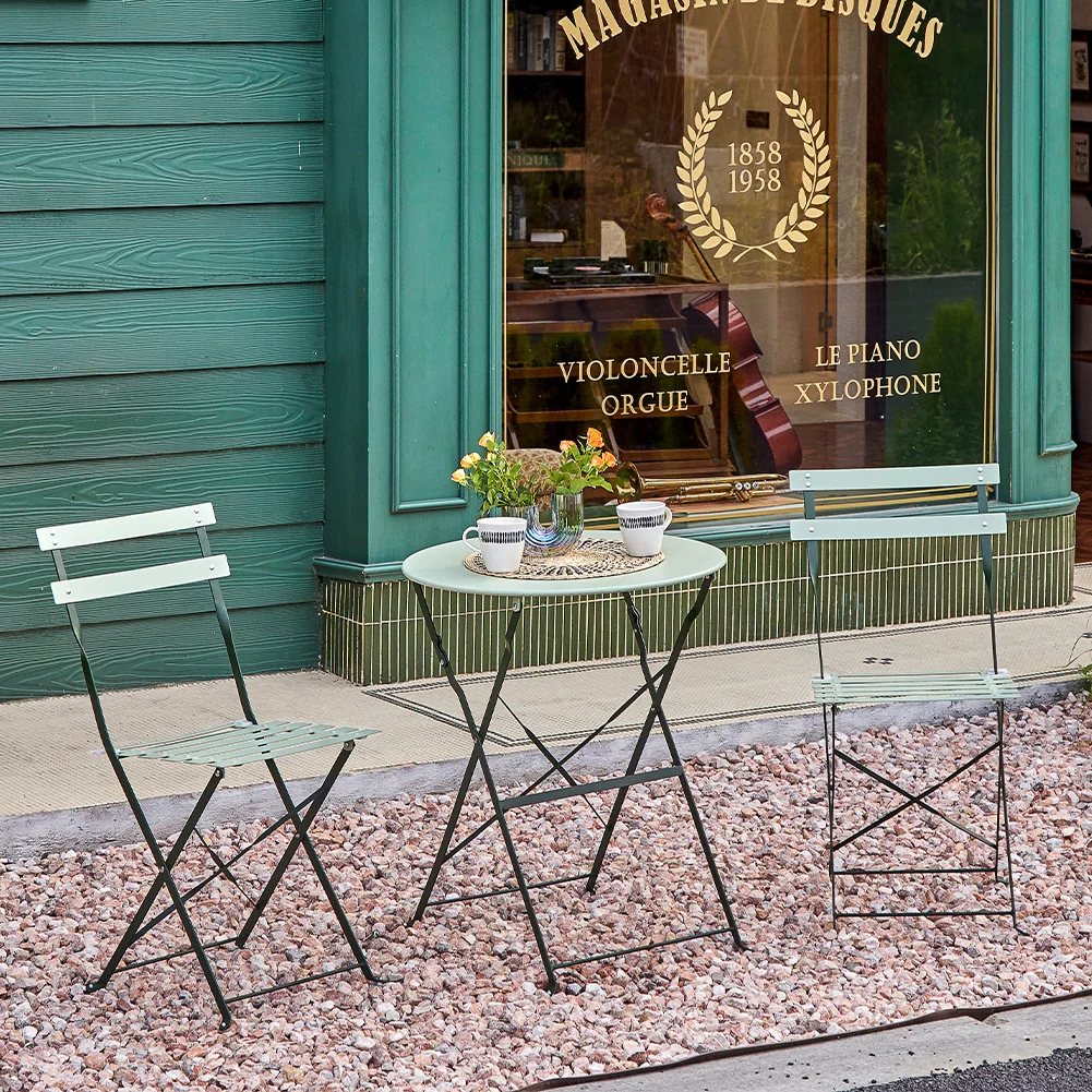 Set 3 Pezzi Giardino Tavolo con 2 Sedie da Bistrot Pieghevole Modello Parigi - Image 7