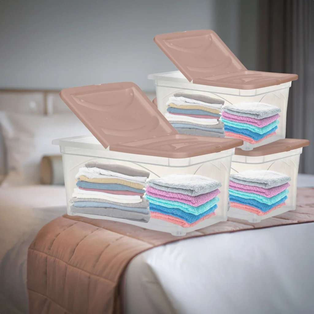SET 3 PZ BOX PORTA INDUMENTI CON RUOTE DIMENSIONI 60X40X28CM E COPERCHIO ROSA - Image 4