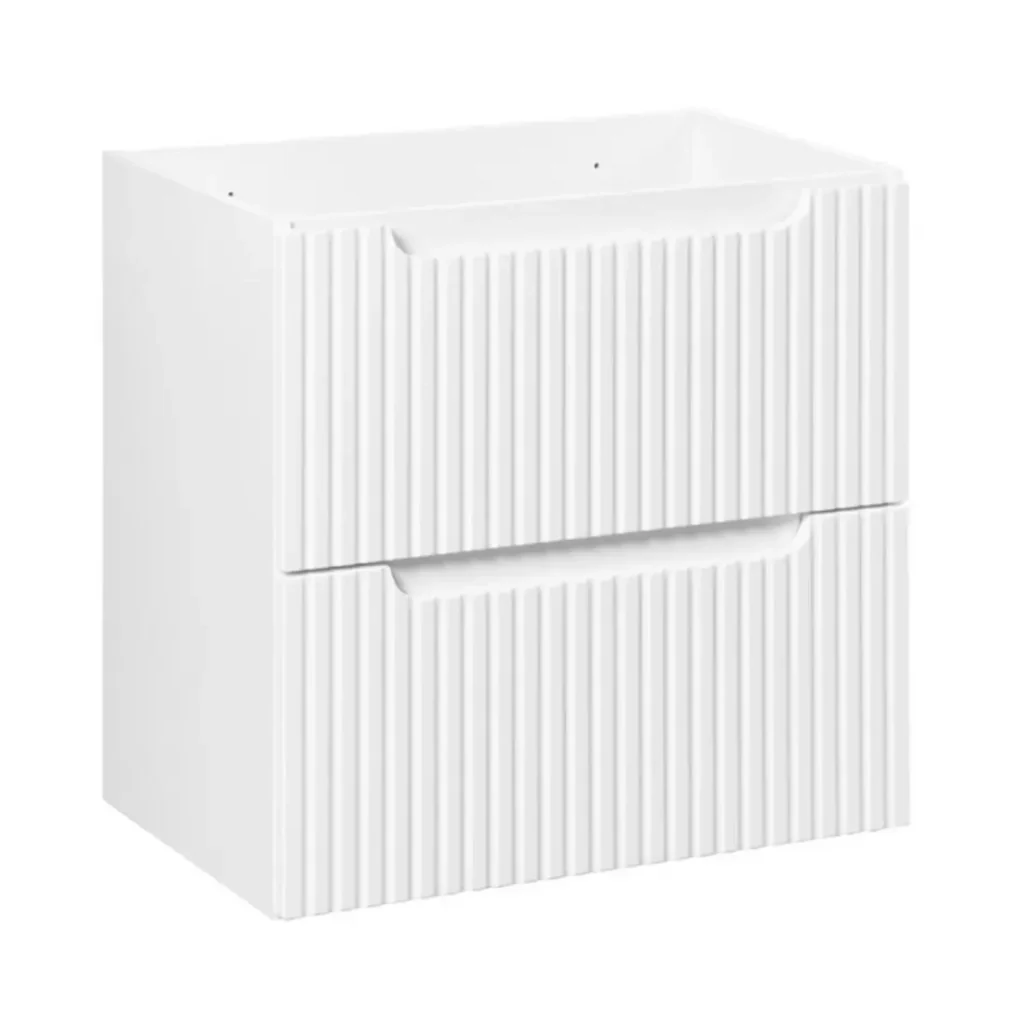 Set bagno sospeso VANO bianco 60cm: mobile sottolavabo con cassetti scanalati + lavabo incassato bianco - Image 3
