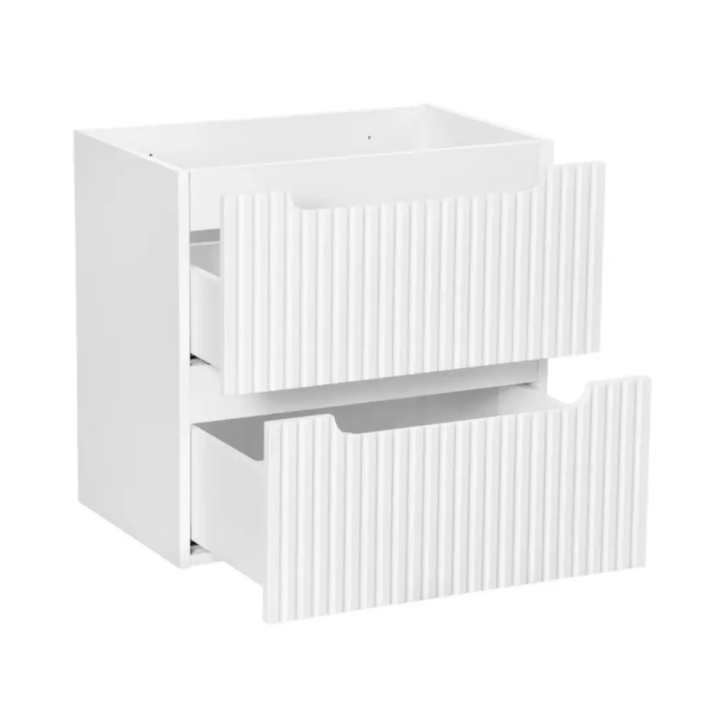 Set bagno sospeso VANO bianco 60cm: mobile sottolavabo con cassetti scanalati + lavabo incassato bianco - Image 4