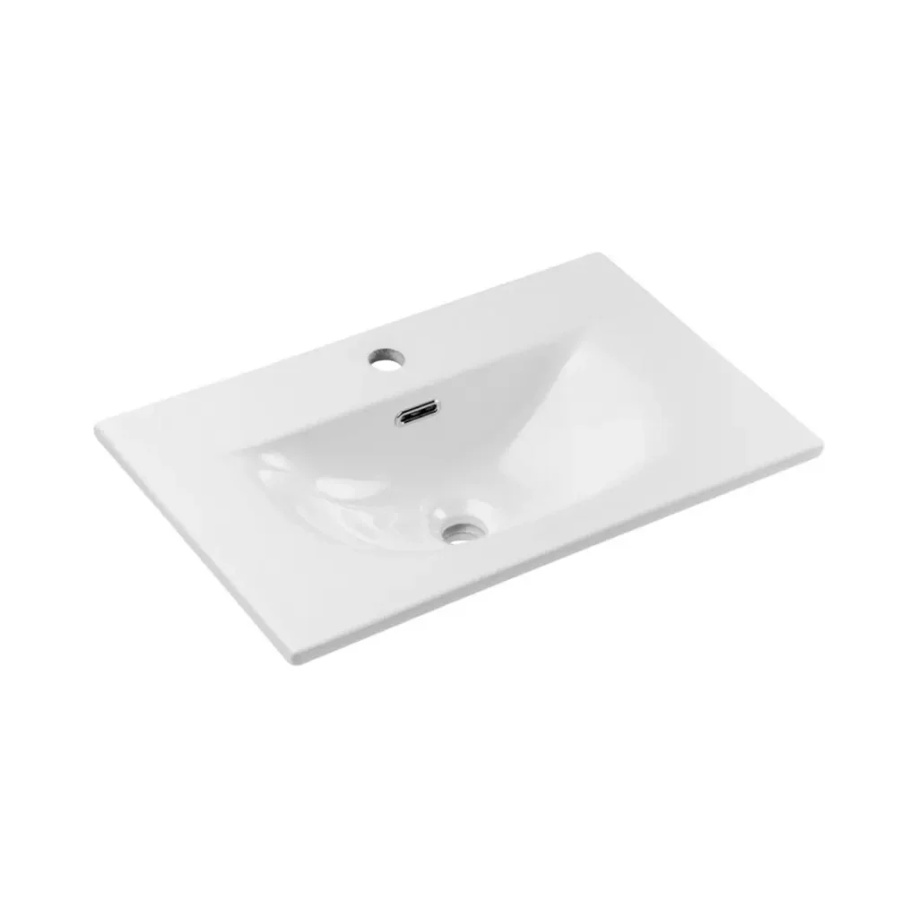 Set bagno sospeso VANO bianco 60cm: mobile sottolavabo con cassetti scanalati + lavabo incassato bianco - Image 7