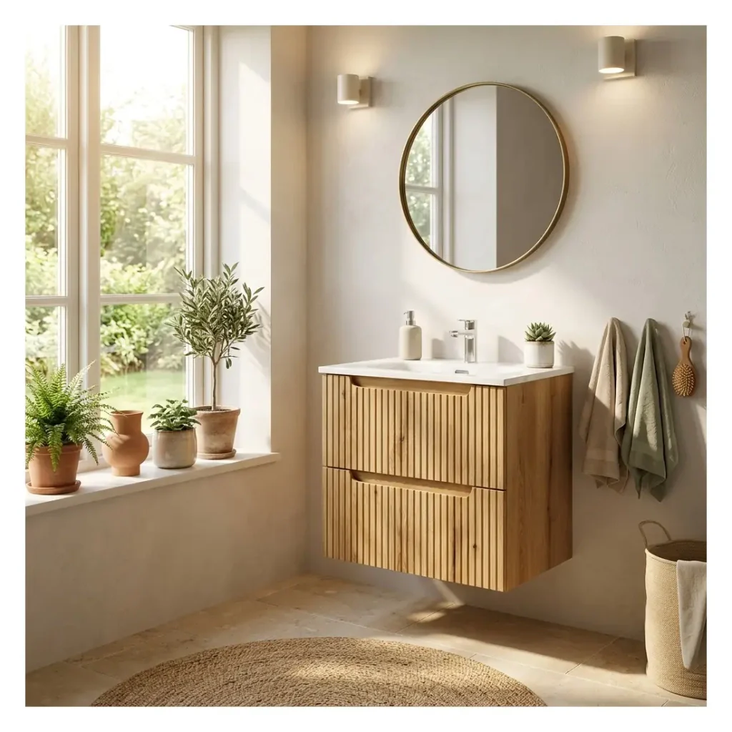 Set bagno sospeso VANO in rovere chiaro 60cm: mobile sottolavabo con cassetti + lavabo incassato - Image 2