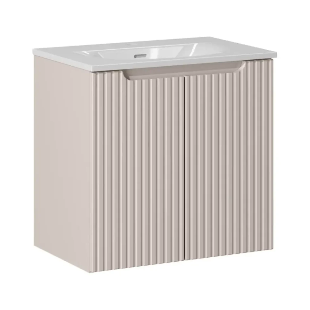 Set bagno VANO cachemire e bianco 60cm: mobile sotto lavabo con ante scanalate verticalmente + lavabo incassato