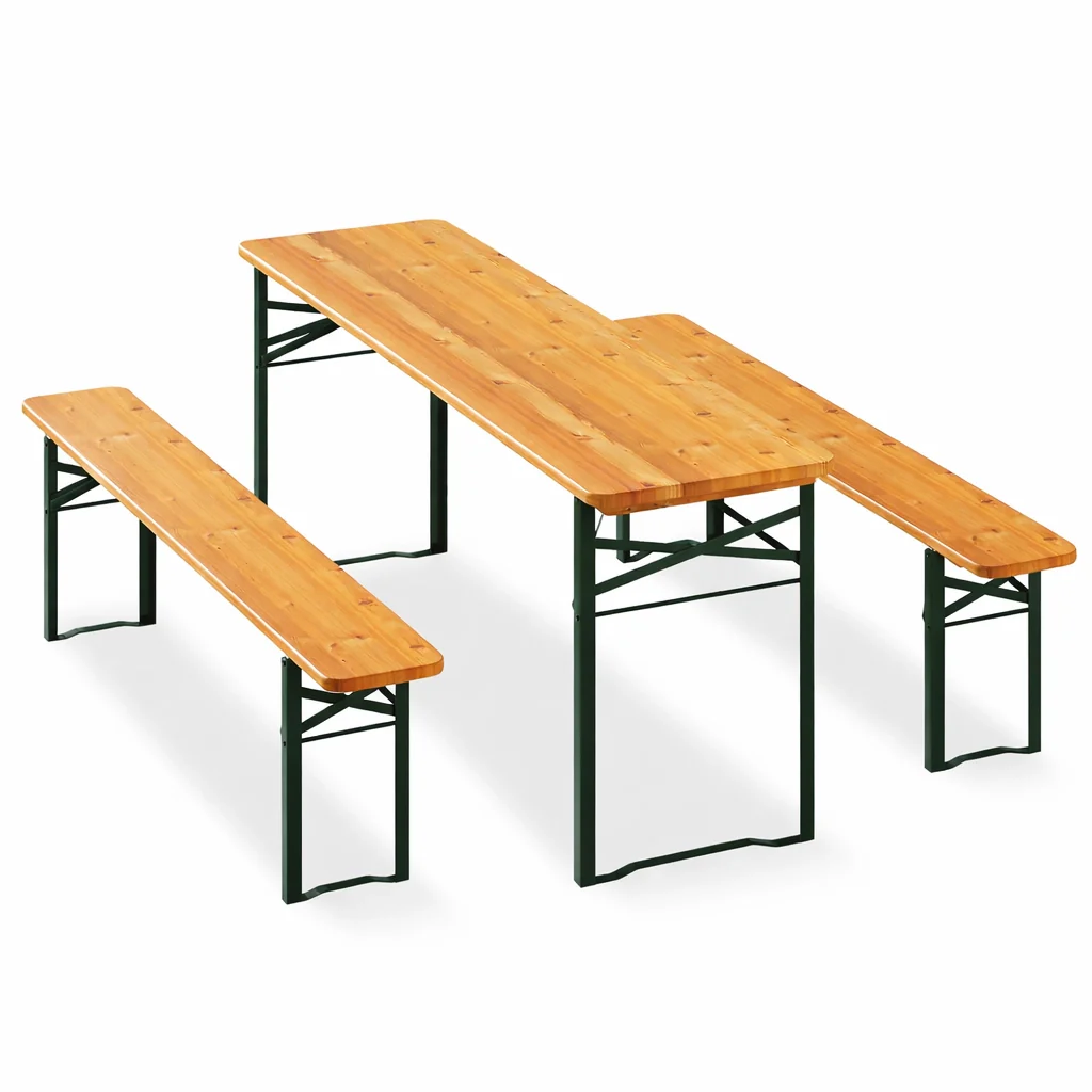 Set Birreria con Tavolo 170 cm e 2 Panche Legno Abete Interno Esterno Pieghevole - Image 2