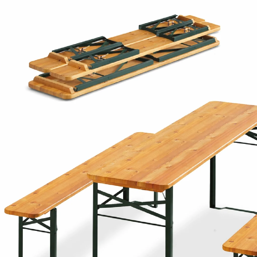 Set Birreria con Tavolo 170 cm e 2 Panche Legno Abete Interno Esterno Pieghevole - Image 4