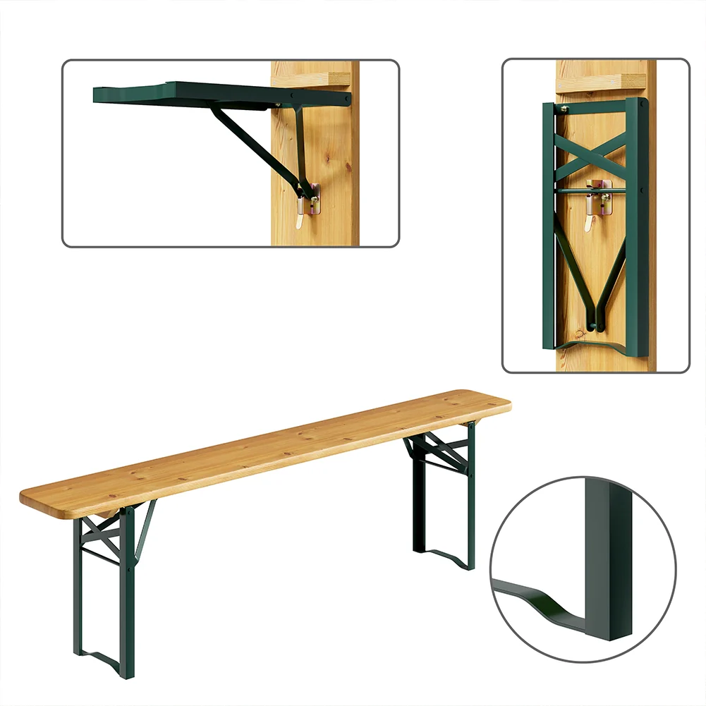 Set Birreria con Tavolo 170 cm e 2 Panche Legno Abete Interno Esterno Pieghevole - Image 6
