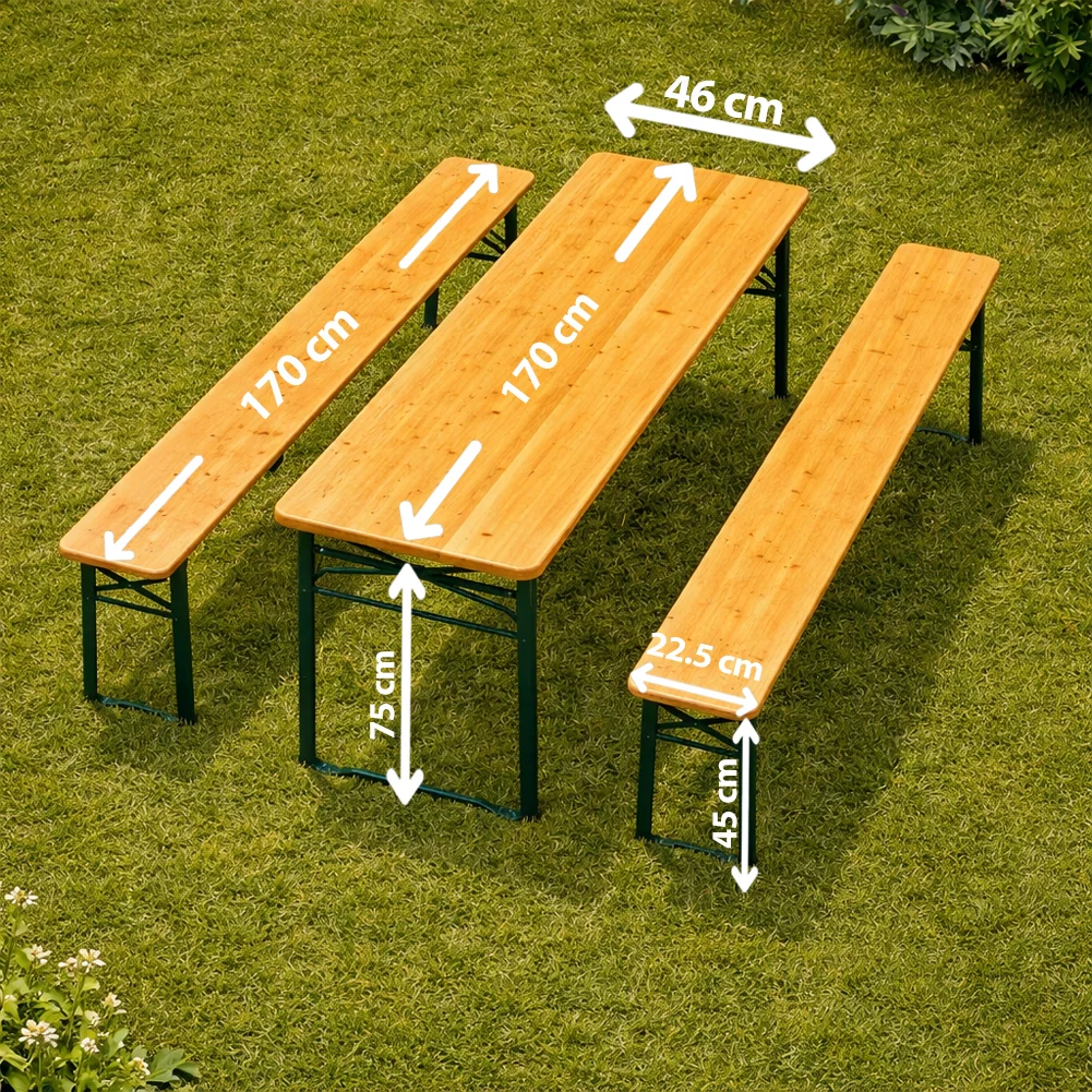 Set Birreria con Tavolo 170 cm e 2 Panche Legno Abete Interno Esterno Pieghevole - Image 7