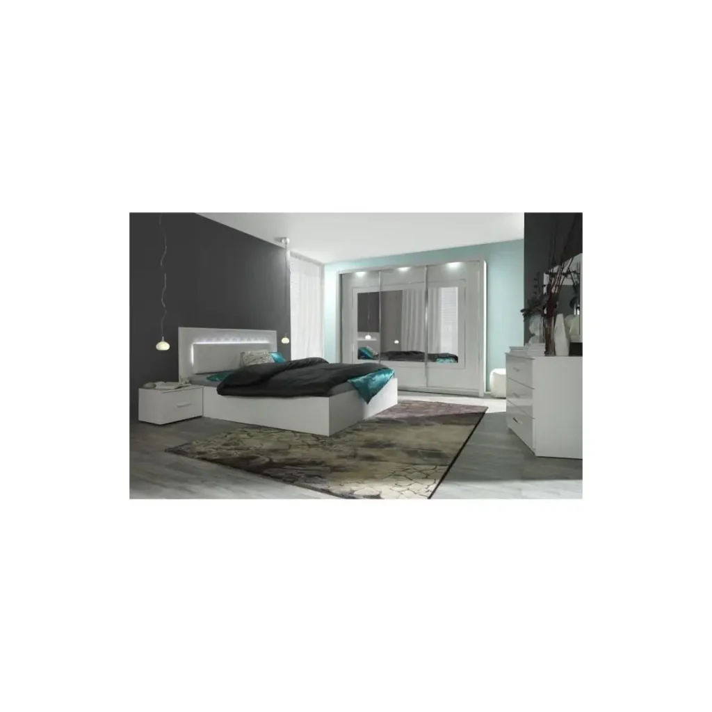 Set camera da letto PANAREA letto 180x200 cm + LED + comodini + rete, design per adulti - Image 7