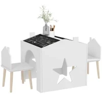 Set con 2 Sedie per Bambini e Tavolino con Lavagna per Cameretta e Asilo, Età 3-8 Anni, Bianco