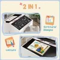 Set con 2 Sedie per Bambini e Tavolino con Lavagna per Cameretta e Asilo, Età 3-8 Anni, Bianco - Image 4