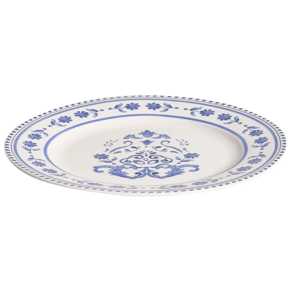 Set da 24 stoviglie in porcellana con motivo astratto bianco e blu, con finitura smaltata, per cucina e sala da pranzo - Image 4