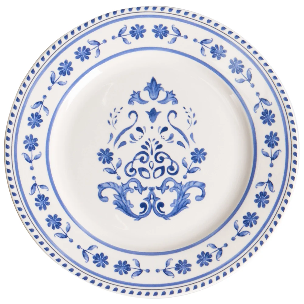 Set da 24 stoviglie in porcellana con motivo astratto bianco e blu, con finitura smaltata, per cucina e sala da pranzo - Image 7