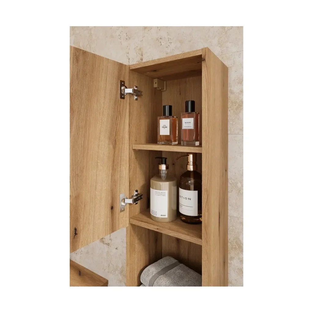 Set da bagno sospeso VANO in rovere chiaro 90cm: mobile sotto lavabo con cassetti + lavabo incassato + colonna - Image 10