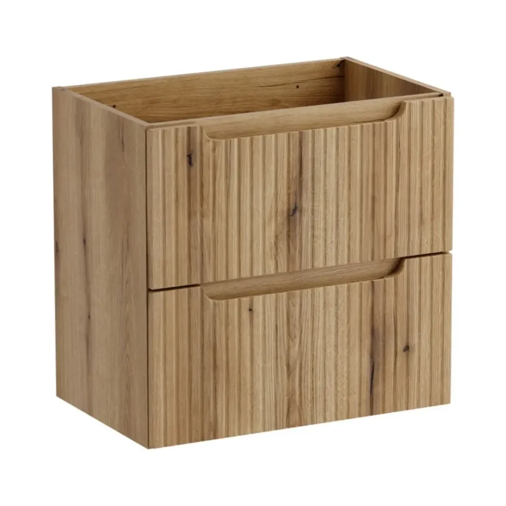 Set da bagno sospeso VANO in rovere chiaro 90cm: mobile sotto lavabo con cassetti + lavabo incassato + colonna - Image 4