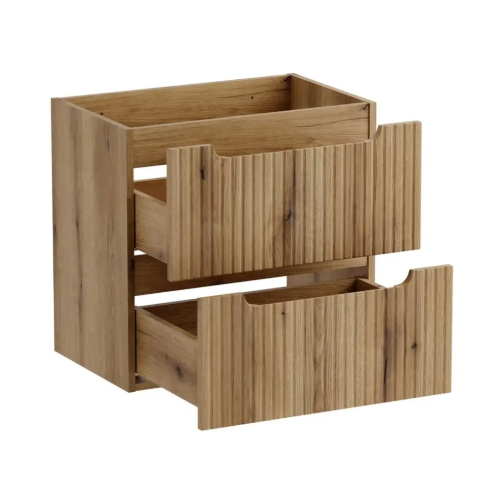 Set da bagno sospeso VANO in rovere chiaro 90cm: mobile sotto lavabo con cassetti + lavabo incassato + colonna - Image 5