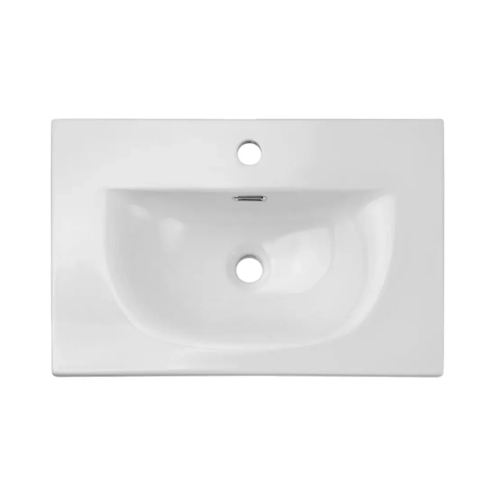 Set da bagno sospeso VANO in rovere chiaro 90cm: mobile sotto lavabo con cassetti + lavabo incassato + colonna - Image 7