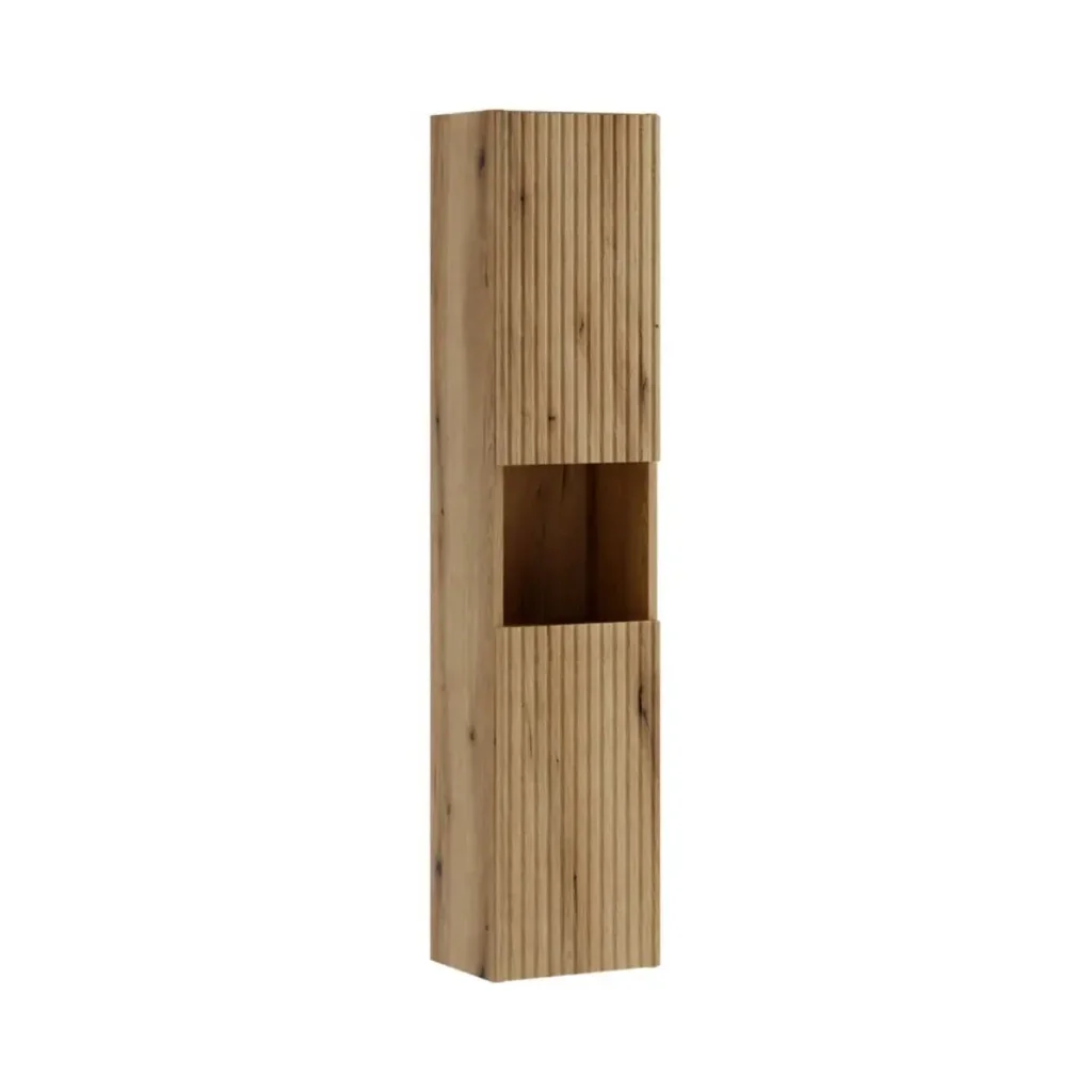 Set da bagno sospeso VANO in rovere chiaro 90cm: mobile sotto lavabo con cassetti + lavabo incassato + colonna - Image 8