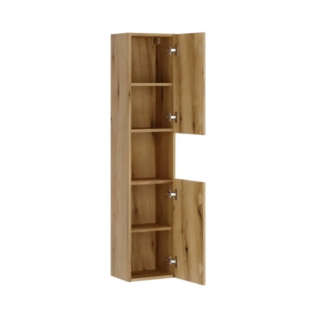 Set da bagno sospeso VANO in rovere chiaro 90cm: mobile sotto lavabo con cassetti + lavabo incassato + colonna - Image 9