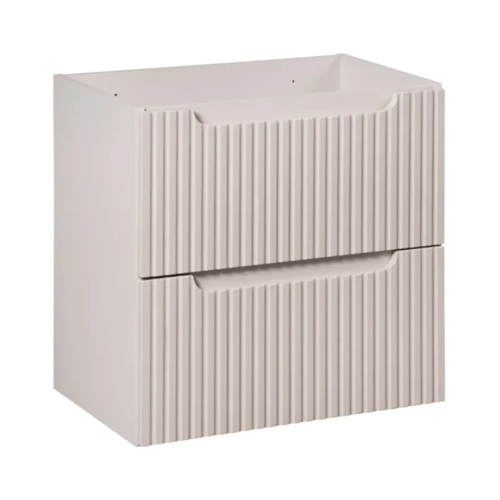 Set da bagno VANO cachemire e bianco 60cm: mobiletto sottolavabo con cassetti scanalati verticalmente + lavabo incassato - Image 3