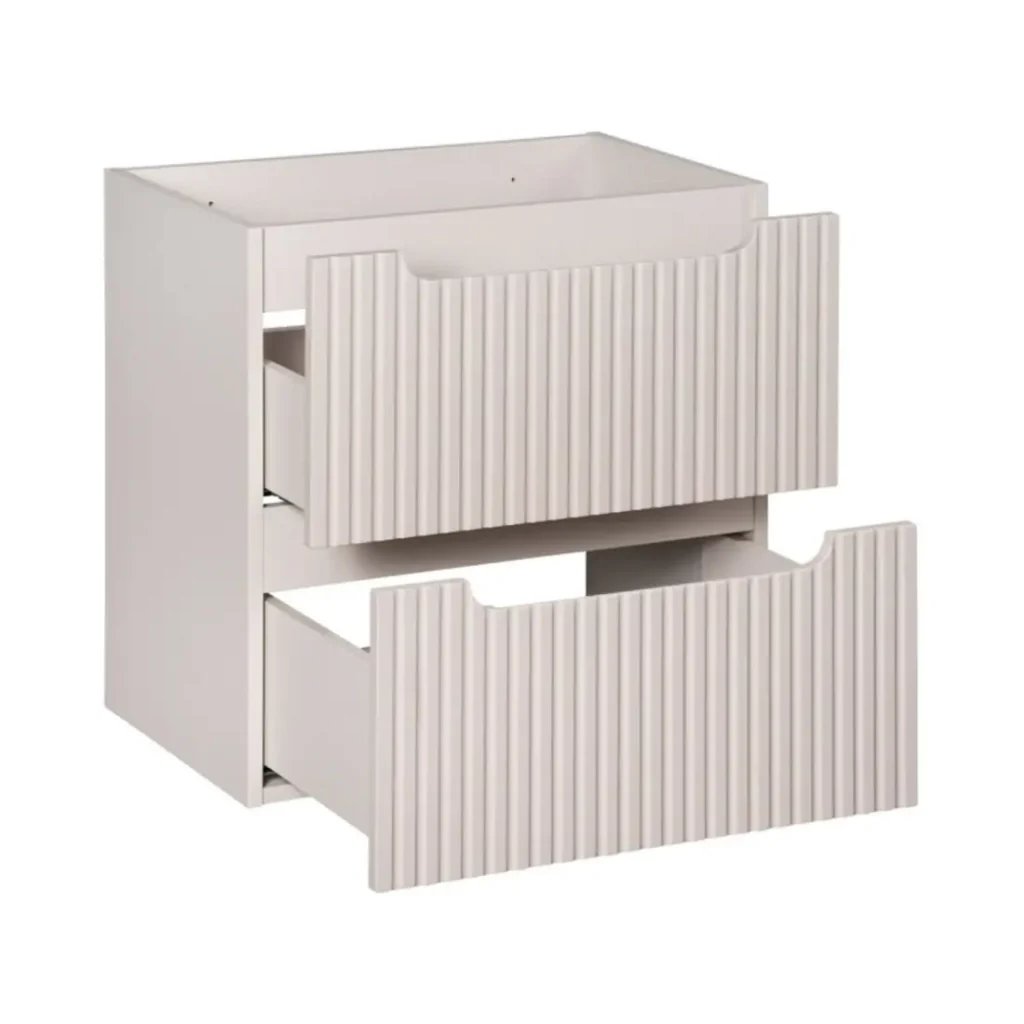 Set da bagno VANO cachemire e bianco 60cm: mobiletto sottolavabo con cassetti scanalati verticalmente + lavabo incassato - Image 4