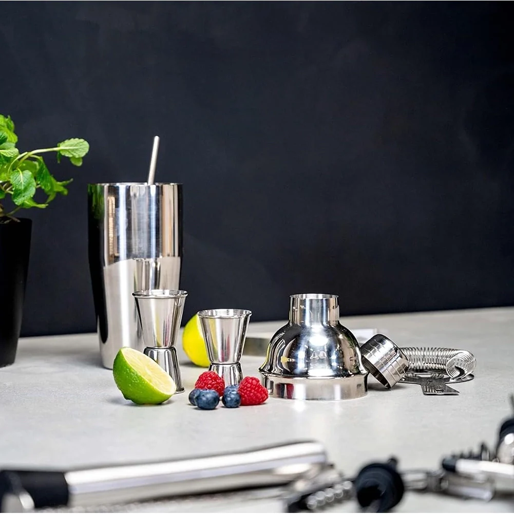 Set da Cocktail Completo 14Pz con Shaker Stamper Jigger Accessori in Acciaio Inox - Image 4