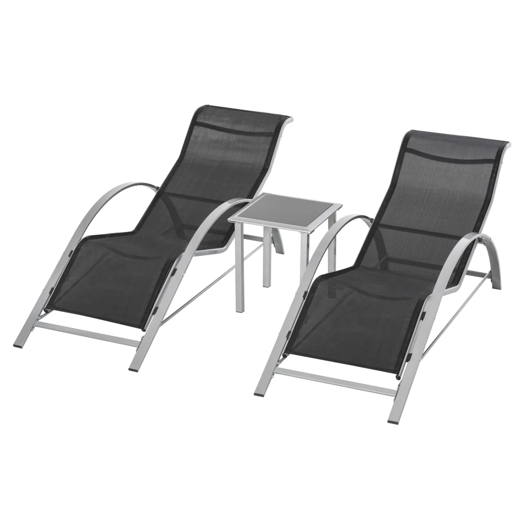 Set da giardino a 3 pezzi con 2 sdraio + tavolino da caffè in metallo balcone ideale per esterni in argento nero